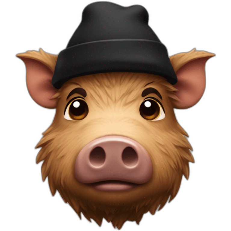 Sad brown stubble boar with black winter hat emoji