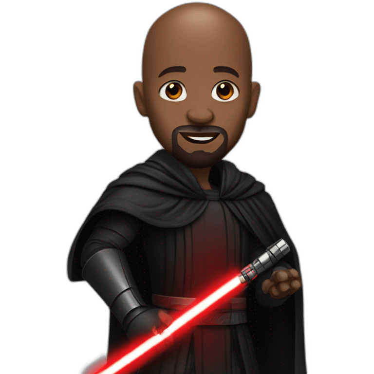 Black men bald with beard as a Sith lord, with red lightsaber in his hand emoji