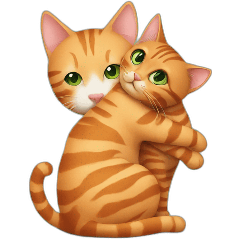 Striped orange cat hugs smaller brown cat with green eyes emoji