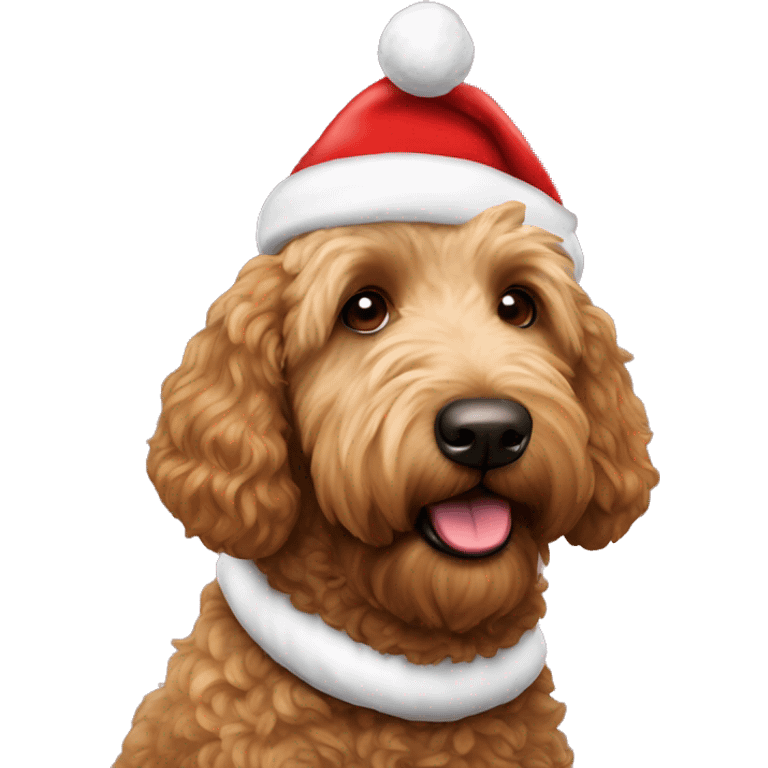 Brown golden doodle Doug With Santa hat  emoji