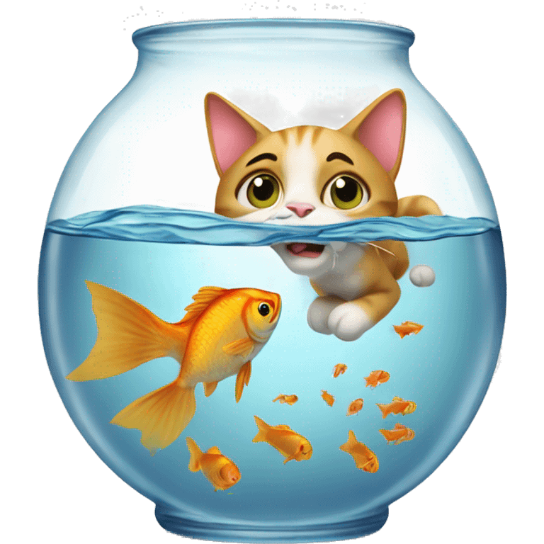 Cat trying to catch a fish from fish bowl emoji