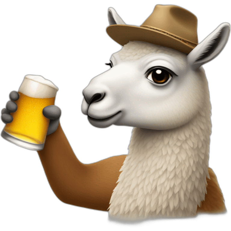 Lama who is drinking a beer with a hat on  emoji