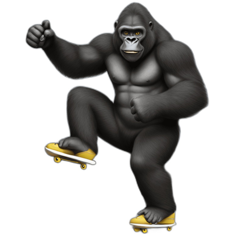 Clothed Gorilla Barefoot Skates down Railing, thumbs up emoji