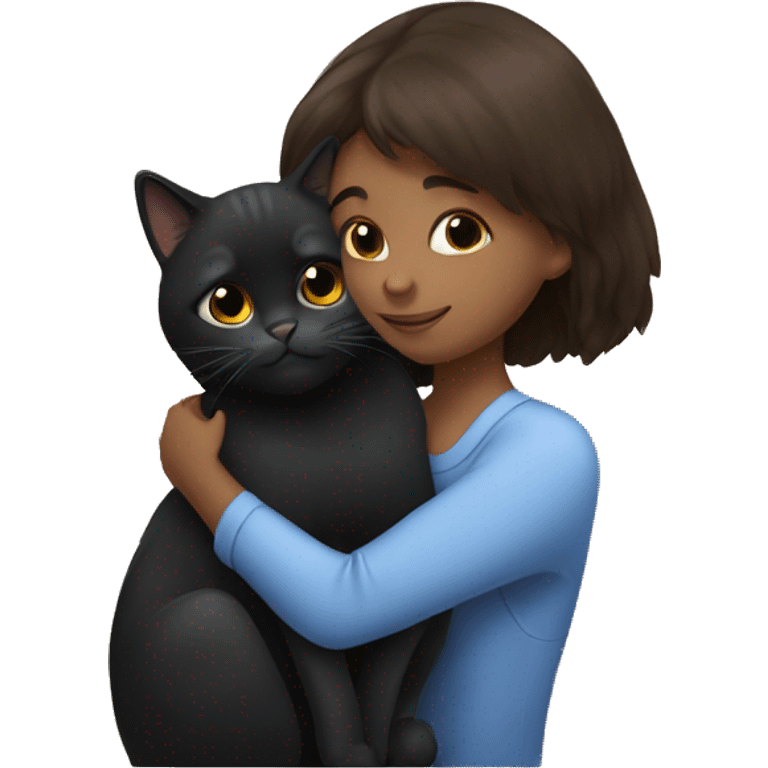 Black British cat with brunette girl, hugging  emoji