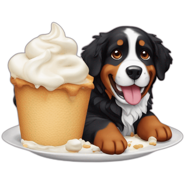 Bernese mountain dog eating meringue and cream emoji