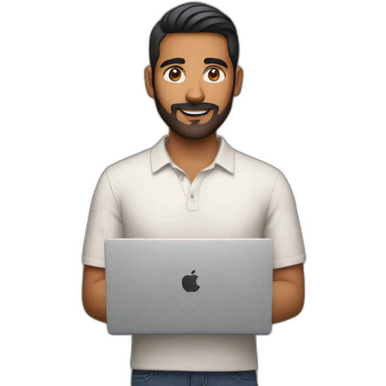 Indian male with macbook and light facial hair and undercut haircut emoji