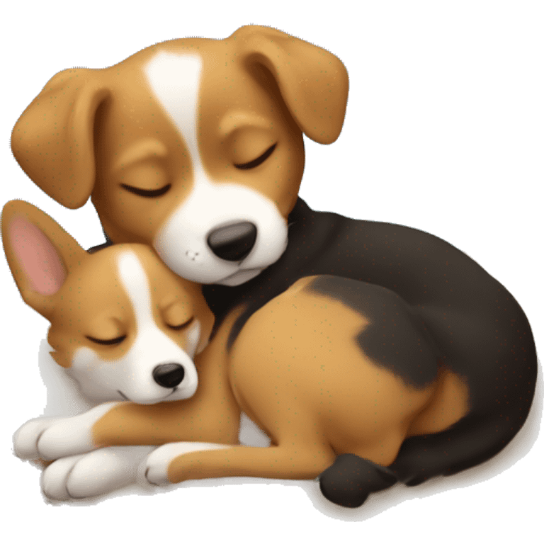 Dark golden Boy sleeping with corgi puppy in Arms  emoji