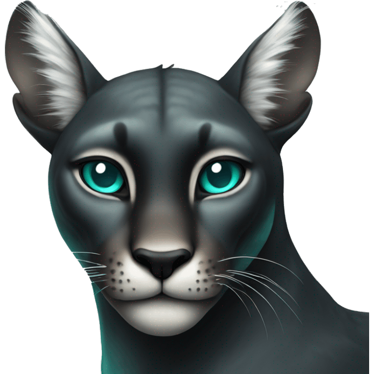 winged black puma with turquoise eyes flying emoji