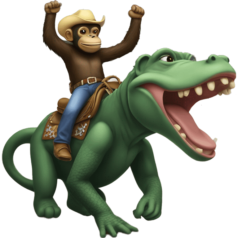 An chimp riding and alligator at the rodeo emoji