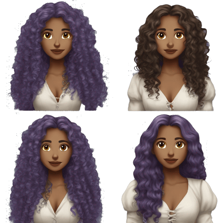 Three musketeers dark lilac women curly long hair emoji