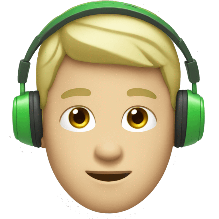 White boy with green headphones smirking emoji