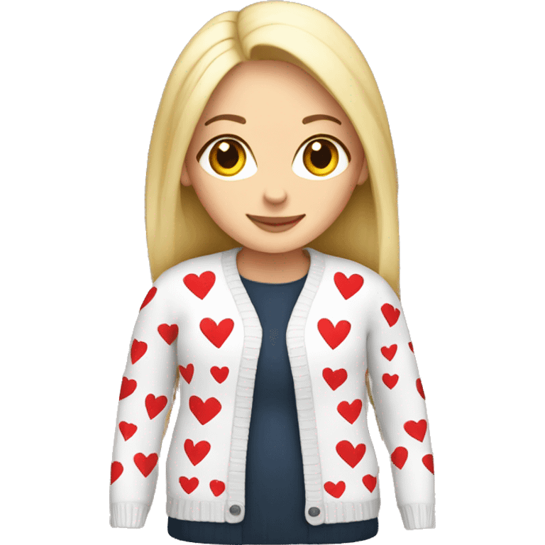 white female cardigan with heart pattern emoji