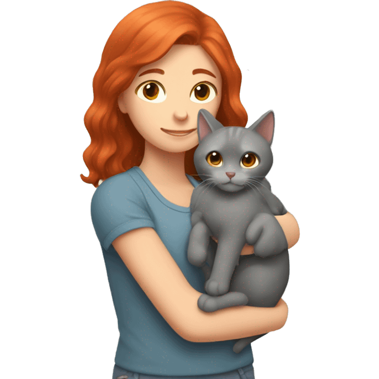 A gray cat in the arms of a red-haired girl emoji