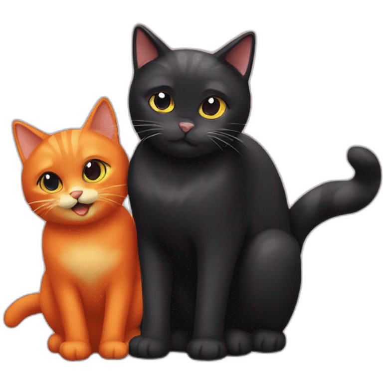 One Black Cat and one Orange Cat being happy emoji