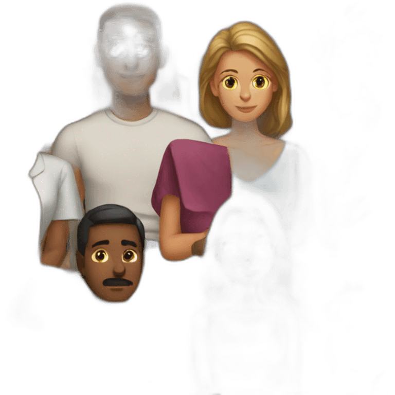 Man sitting between women emoji