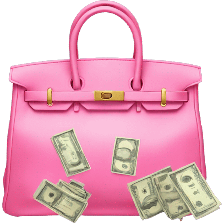 Pink birkin bag full of money emoji