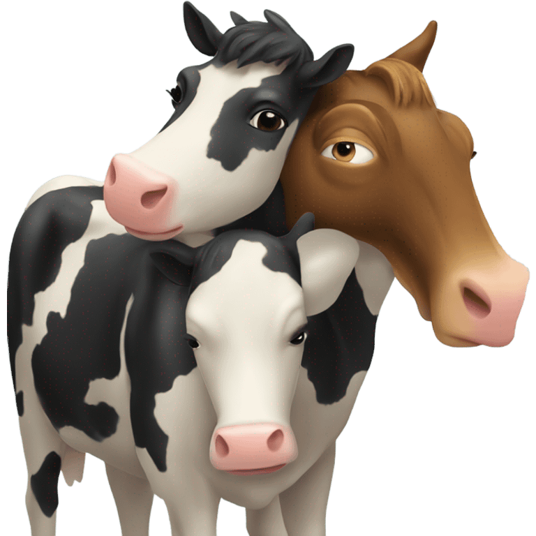 Horse hugging cow from behind emoji