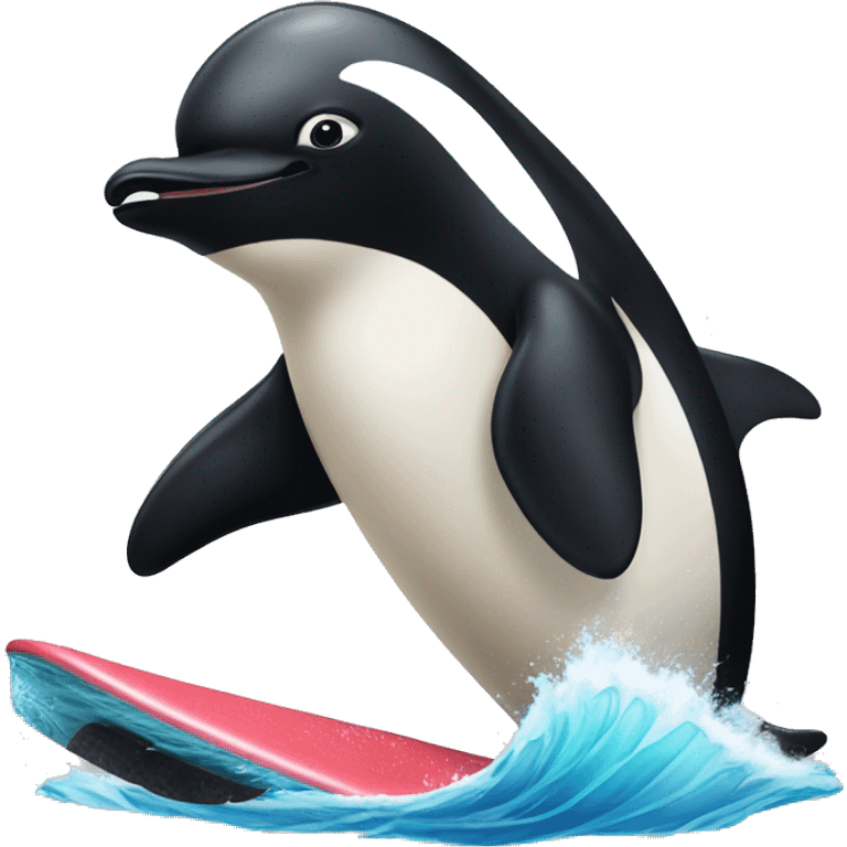 Pinguino surfeando en una orca emoji