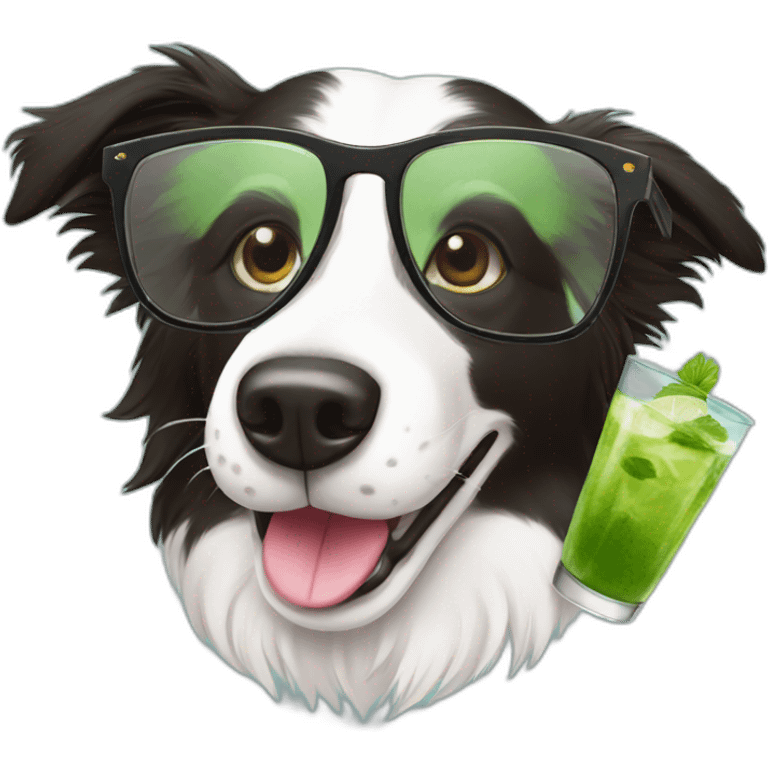 border collie with glasses drinking mojito emoji