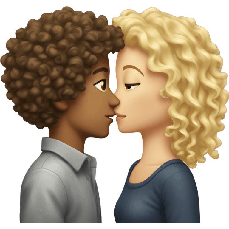 curly hair boy kiss a blonde girl  emoji