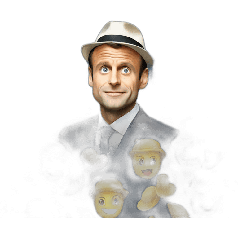 Emmanuel Macron magicien avec chapeau emoji