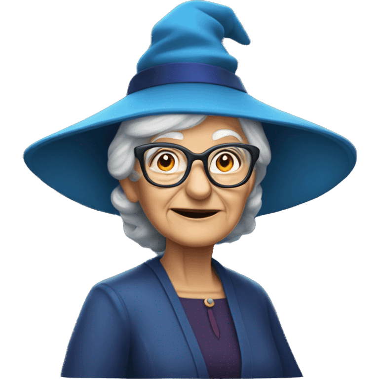 smart granny witch with glasses and blue hat directing orchestra emoji