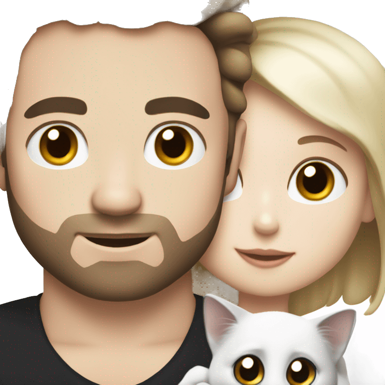 a girl with white skin and a guy with white skin hold a black and white cat in their arms emoji