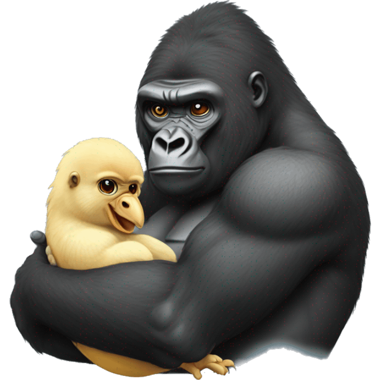 Gorilla holding a chick ( baby of chicken )  emoji