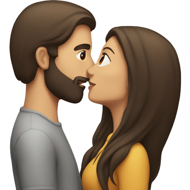 Brunette man with beard kissing brunette woman with long hair emoji