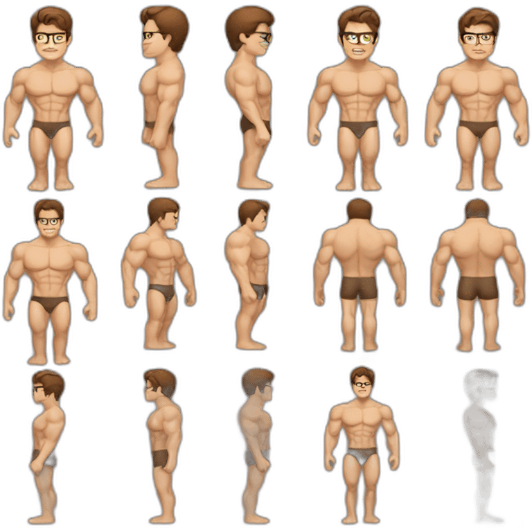 bodybuilder with brown hair and glasses without beard and clothes stand emoji