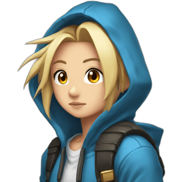 bridget guilty gear cute face and a blue hoodie emoji