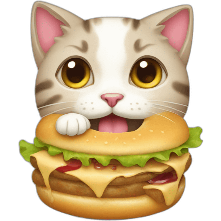 Cute cat eating burget emoji