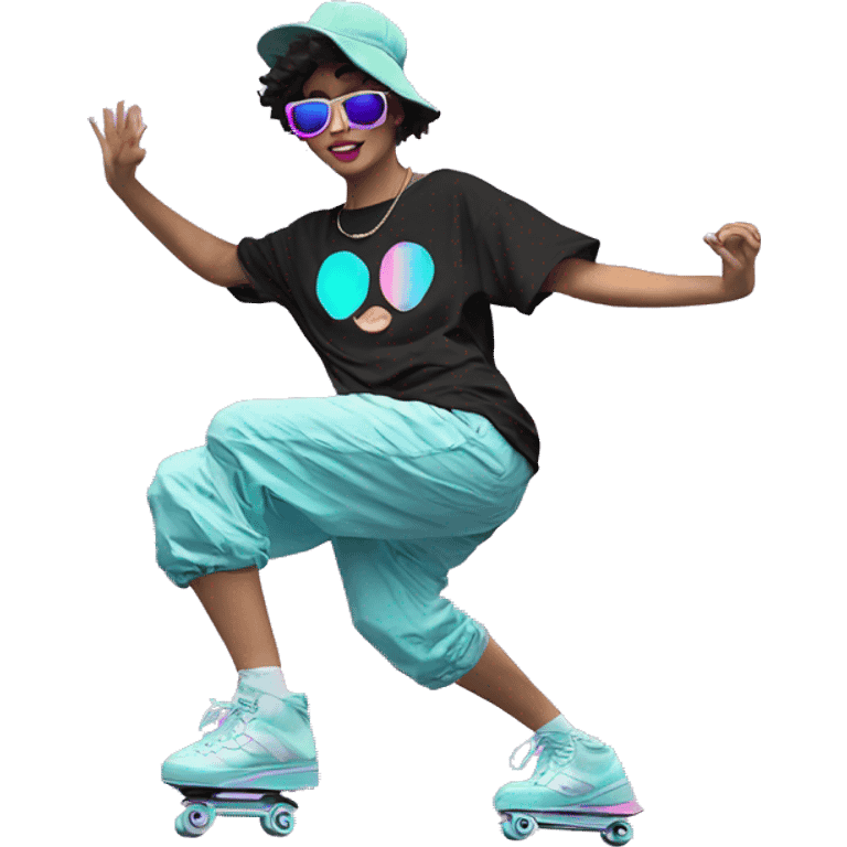 Vaporwave person dancing Skater fashion aesthetic baggy clothes graphic t shirt 420 emoji