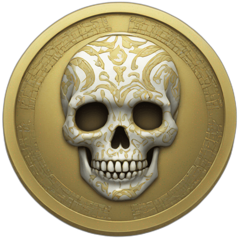 A coin with patterns and skull in middle emoji