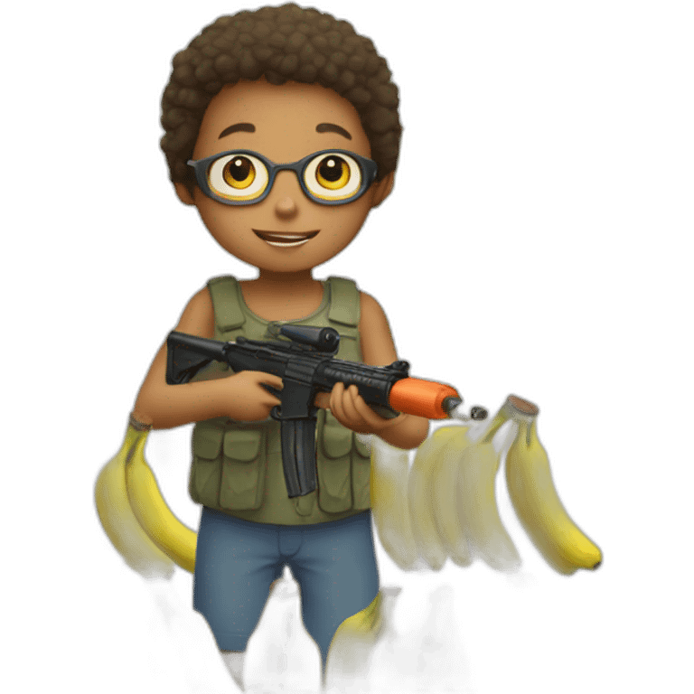 a small child shoots bananas from a tank emoji