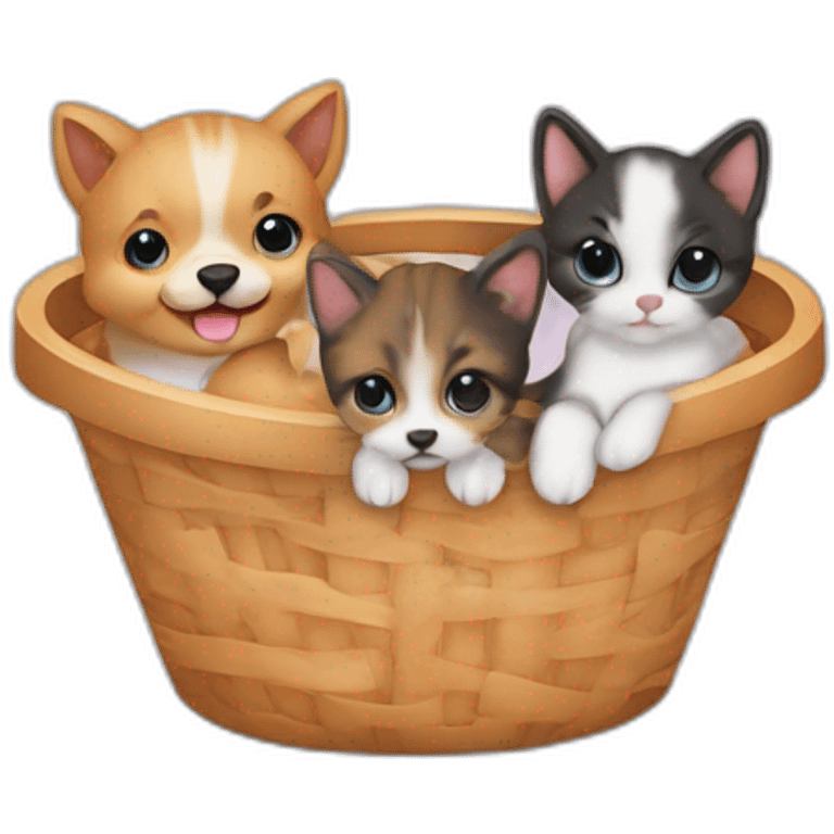 Puppy en kitten samen in een mand emoji