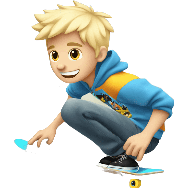 Cool chill blonde skater boy on skateboard ￼ emoji