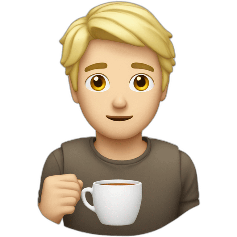 blond guy with a cup of tea tired emoji