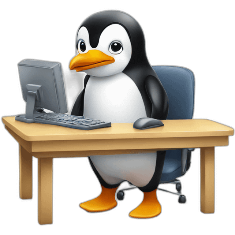 Penguin working on computer emoji