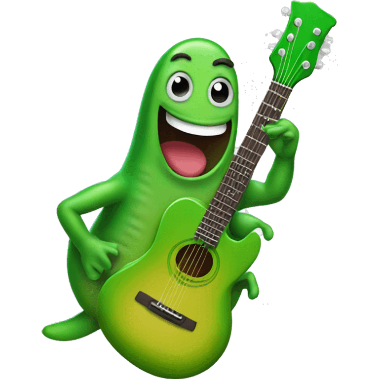 Happy green slug playing guitar emoji