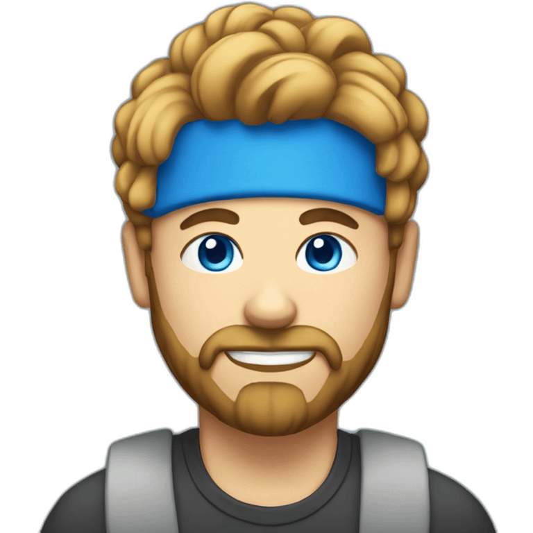 man with blue eyes a man with a bun hairstyle and a beard at a laptop emoji