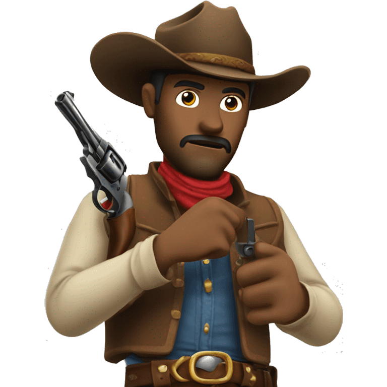 Cowboy holding a pistol getting ready for a duel emoji