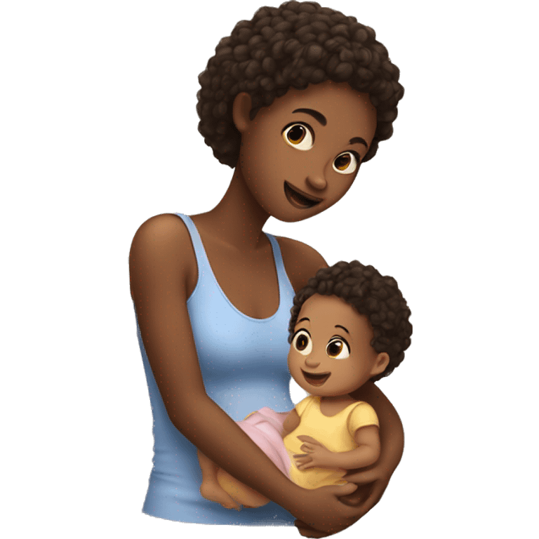 a short girl playing with a baby emoji