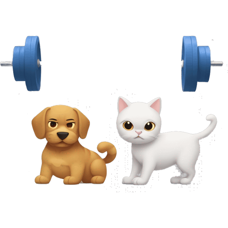 A cat and a dog doing Olympic weightlifting with a barbell emoji