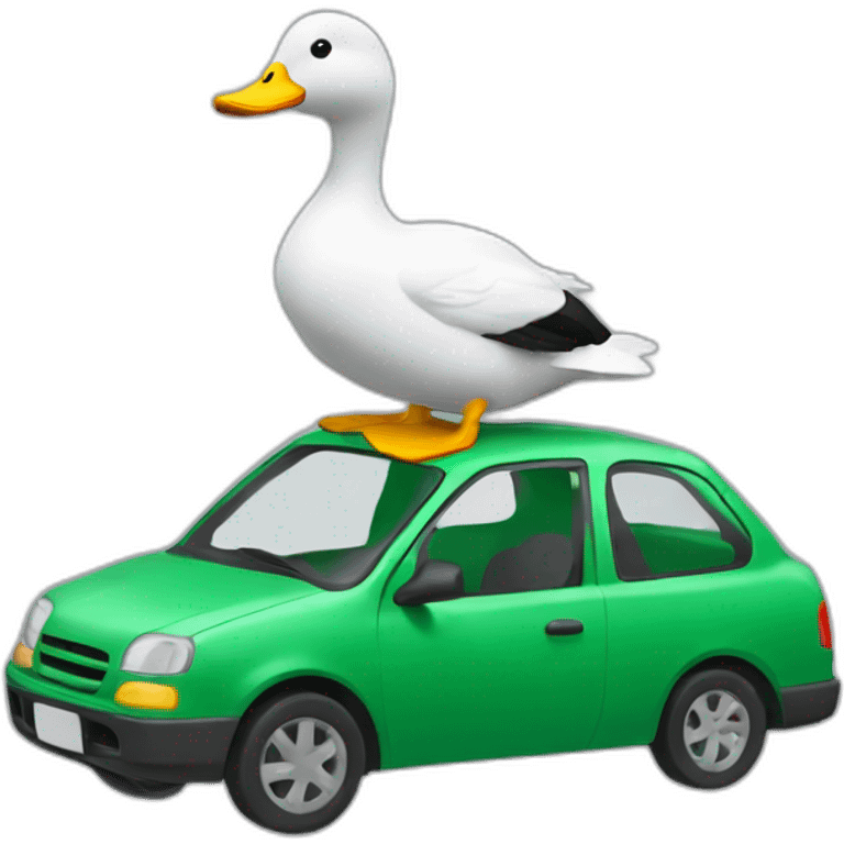 Un canard qui conduit une voiture verte emoji