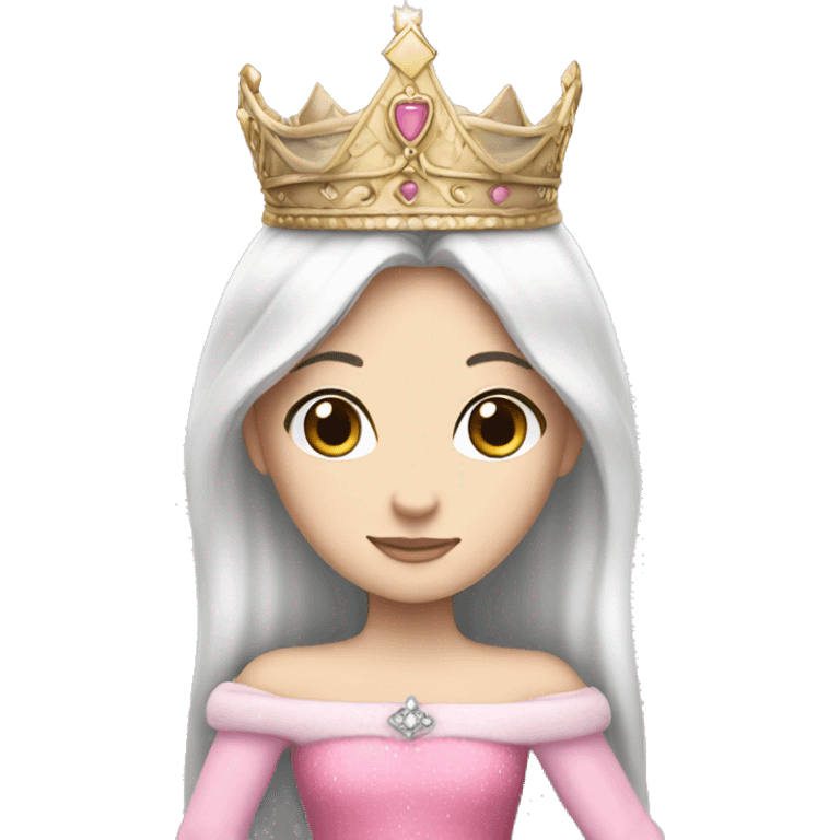 PRINCESS WHITE SKIN, STRAIGHT DARK HAIR, WITH PRINCESS CROWN, WITH PINK PRINCESS OUTFIT emoji