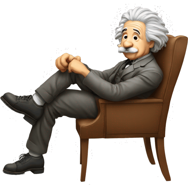 albert einstein sitting on chair and leaning on his fist emoji