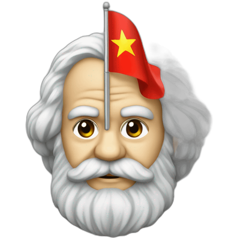 Karl Marx holding a flag with a red Star  emoji