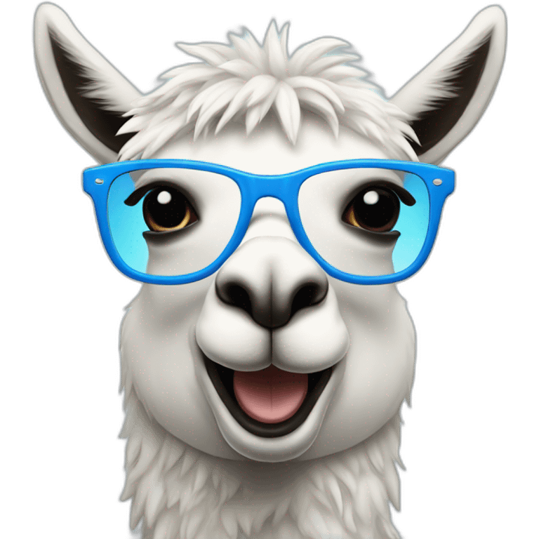 Spitting llama with blue glasses saying cool emoji