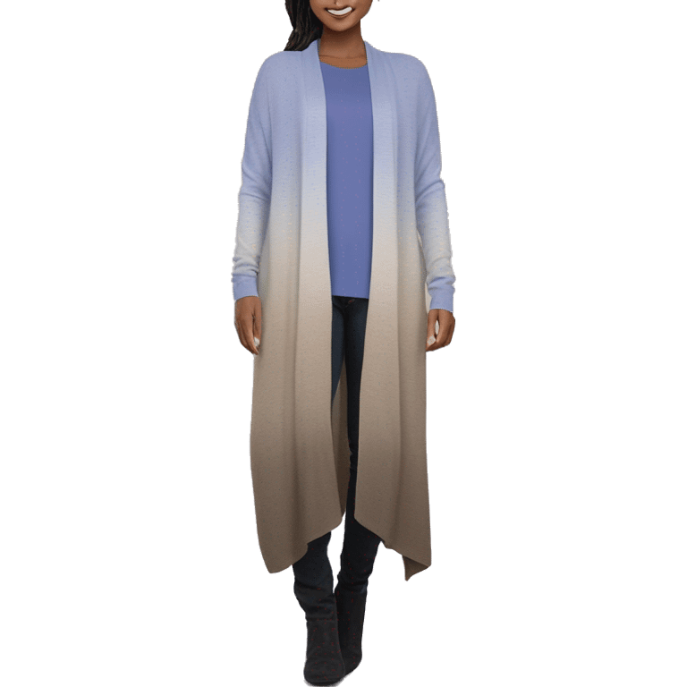 Realistic periwinkle to taupe ombre long open fashion cardigan. emoji